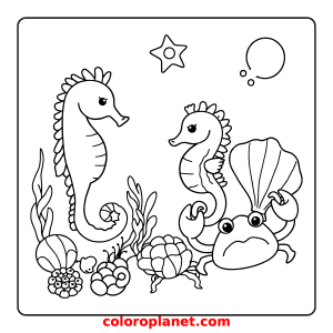 Color the beautiful sea creatures on an exciting journey