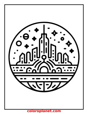 Color the Bustling Cosmic Cityscape!